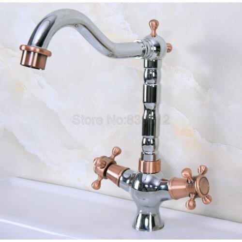 Polished Chrome Basin Faucets Bathroom Sink Faucet 360 Swivel Spout Double Cross Handle Bath kitchen Mixer Taps tnf903
