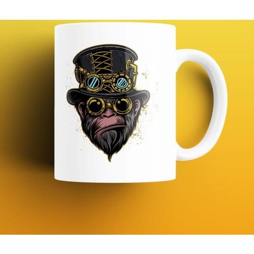Cyber Monkey Patterned, Printed White Mug Cup, Porcelain Raw Material, Handle, Gift Product, quality Mug and Printing