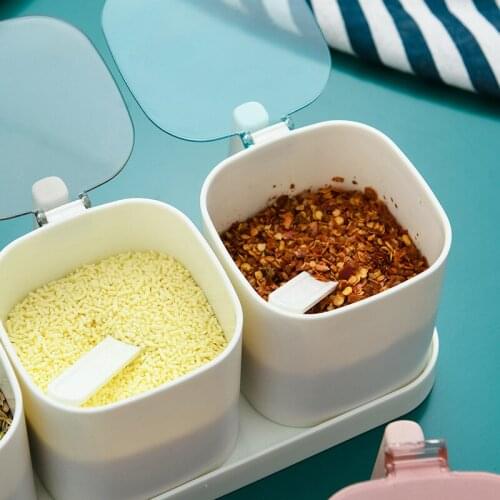 Spices Box Pepper Spice Shaker Salt Seasoning Organizer Kitchen Cruet Condiment Bottle Jars Container With Spoons