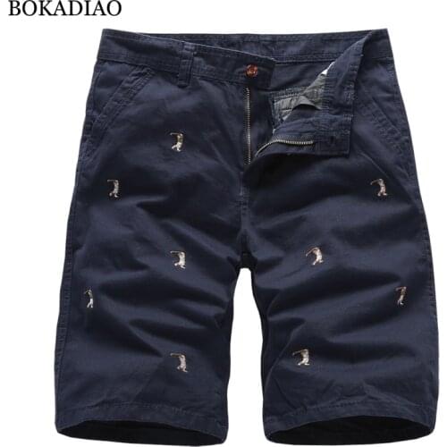 BOKADIAO Men Cotton Cargo Shorts summer fashion embroidered Bermuda Beach Shorts mans casual wild Short Pants male High Quality