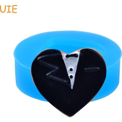 QYL243U 25.2mm Heart Groom Cookie Silicone Mold - Heart Wedding Dress Biscuit Mold Fondant, Cupcake Topper, Resin, Clay, Candy