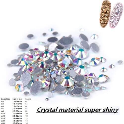 Nail Rhinestones New Mixed Sizes ss3-ss12 5g Nail Art Decoration Flatback Glass Stones Shiny Gems DIY Gems Craft Art Stone
