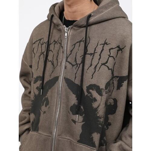 Y2k Hoodie Men Angel Dark Print Stranger Things Streetwear Anime Hoodies Coat Harajuku Autumn Winter Jacket Zipper Punk Clothes