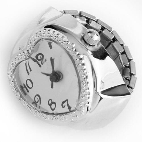 YCYS-Silver Tone Quartz Heart Pocket Finger Ring Watch
