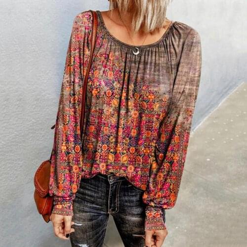 2021 Blouse Women Ladies Plus Size Floral Print Long Sleeve O-neck Pullover Tops Poleras Camiseta Mujer Harajuku Blouse Female