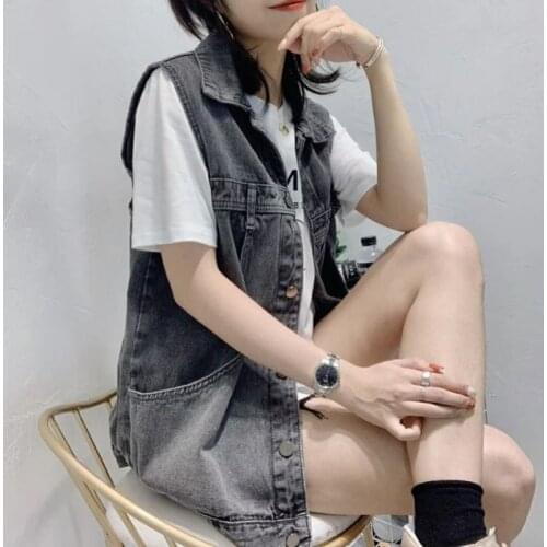 Sleeveless Vest Vest Women Tide 2021 New Ins Trend Hot New Womens Net Red Denim Vest Women Korean Version of Loose Waistcoat