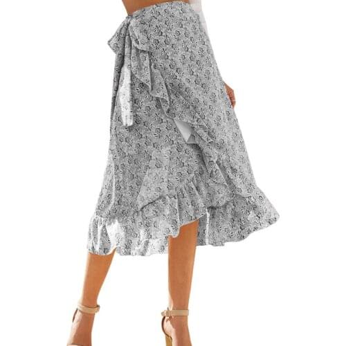 Summer Fashion Irregular Ruffles Chiffon Skirts New 2021 Women Flower Print Sexy Spilt Casual Beach Skirt
