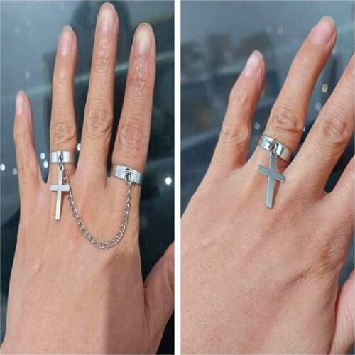Adjustable Size Punk Hip Hop Rock Chain Cross Rings Gothic Butterfly Tassel Ring For Women Alloy di164