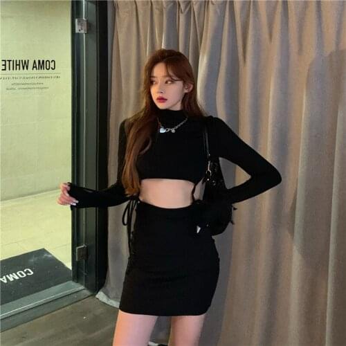Women Dress Sexy Casual Turtleneck Long Sleeve Hollow Out Bandage Design Buttock Dresses Mini Streetwear Bodycon