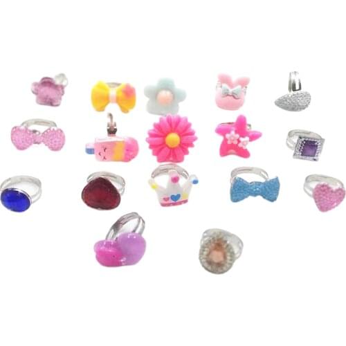 1Box Little Girl Jewel Rings Adjustable, Girl Pretend Play and Dress Up Ring