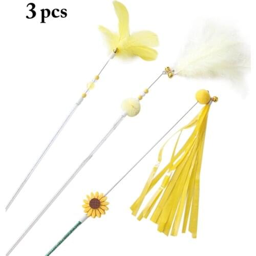 3PCS Cat Teaser Wands Pet Toy Fake Feathers Kitten Teaser Stick Cat Interactive Toy Pet Chasing Toy Cat Teasers Pet Sticks Toys