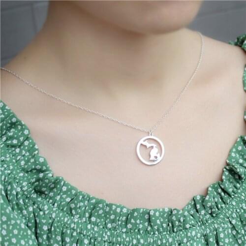 30pcs/lot USA Michigan Michigan State pendant Necklace MI State map I heart Michigan Necklace charm short Necklace jewelry