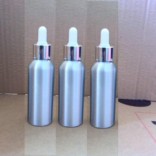 35pcs 80ml aluminum silver bottle With silver ring + white rubber dropper lid, 80 ml dropper container,essential oil bottle