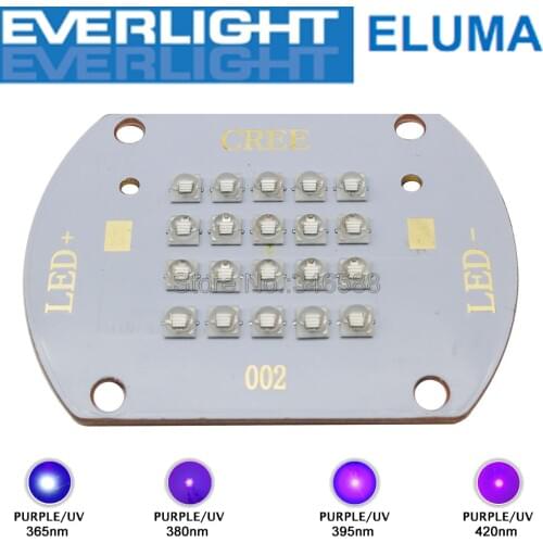 60W 20-Chip Multi-Chip Intergrated High Power Purple UV LED Emitter Lamp Light Everlight 365nm 380nm 395nm 420nm on Copper PCB