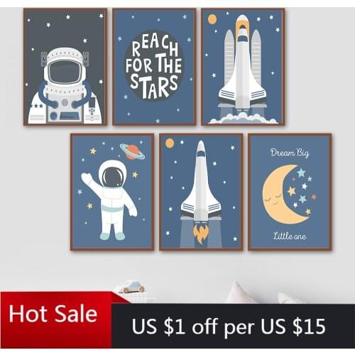 Astronaut Space Theme Nursery Child Rocket Posters and Prints Wall Art Canvas Painting Picture Nordic Baby Room Decor Wall Decor