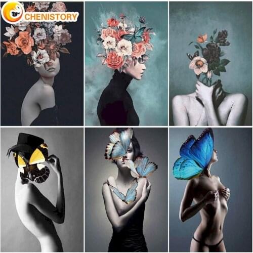 CHENISTORY Oil Diy Painting By Numbers HandPainted Butterfly Woman Art Picture City Landscape On Canvas For Adult Kit Home Decor