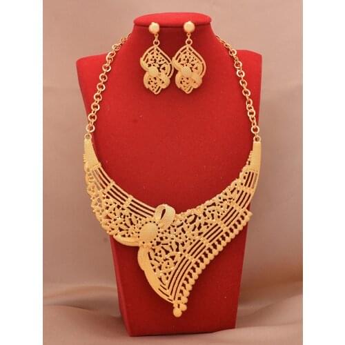Dubai Jewelry sets 24K gold plated luxury African wedding gifts bridal bracelet necklace earrings ring jewellery set for women