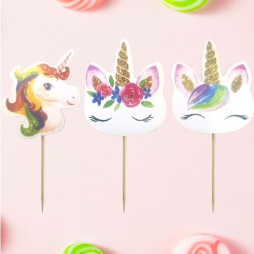 Unicorn Cake Decoration Party Supplies Cake Decoration 24pcs Card Birthday Party Wedding Cup Cake Insert Card Decoration Baking