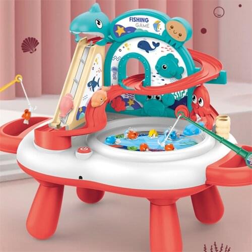 Electric Track Ocean Park Diaoyutai with Music Climbing Slides Multifunctional Fishing Early Education Children Interactive Toys