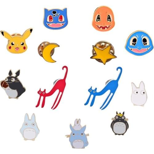 Cute Animal Enamel Pins Cat Rabbit Star Moon Cartoon Brooches Denim Coat Lapel Pin Badge Bag Accessories Lover Jewelry Kids Gift
