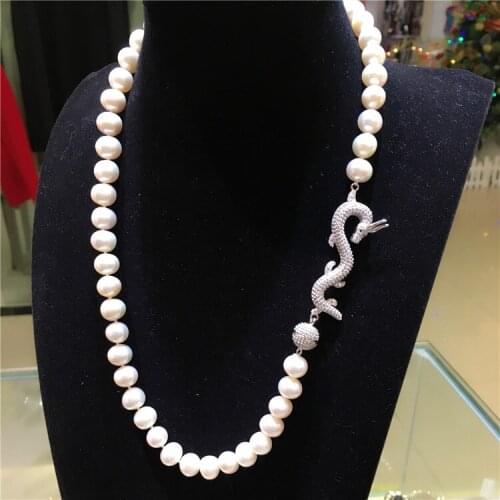 Dragon head clasp accessory 9-10mm white freshwater pearl necklace earrings set fashion jewelry