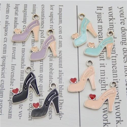 Julie Wang 4PCS Enamel High Heels Charms Mixed Colors Heart Women Shoes Alloy Earrings Bracelet Jewelry Making Accessory
