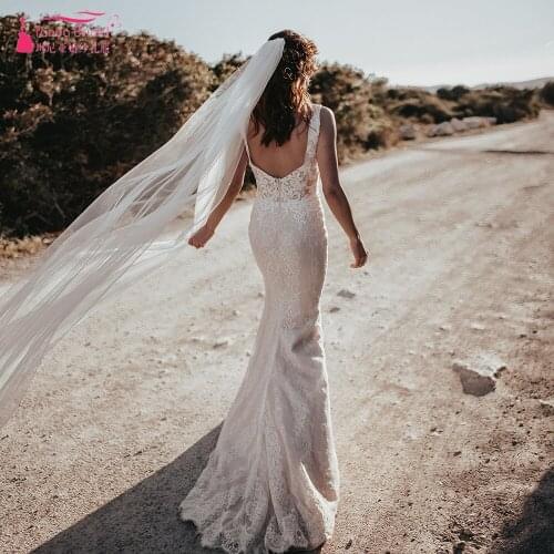 Mermaid Lace Wedding Dresses V-Neck Backless Bridal Gowns Nude Lining elegant Noivas ZW361