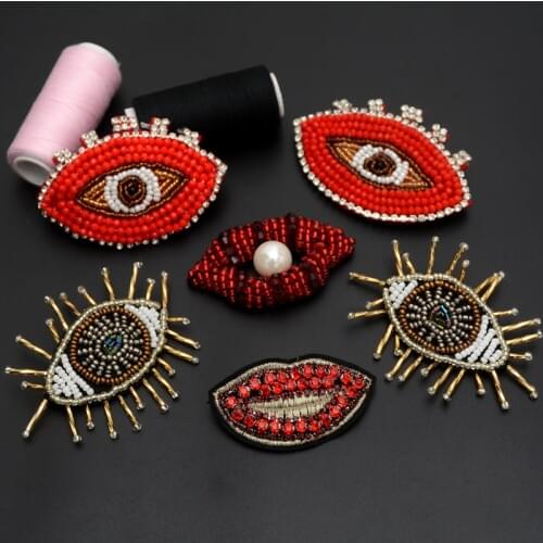 Fashion Beads Eyes Eyelash Lips Patch Cloth Flowers DIY Clothing Earrings Accessories Sweater Patches for Clothes Bags Sock