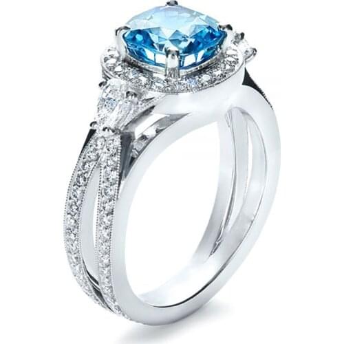 Modyle Classic Stone Wedding Ring with Clear Sky Blue Round Cubic Zircon Setting Natural Stylish Women Jewelry Ring Band Party