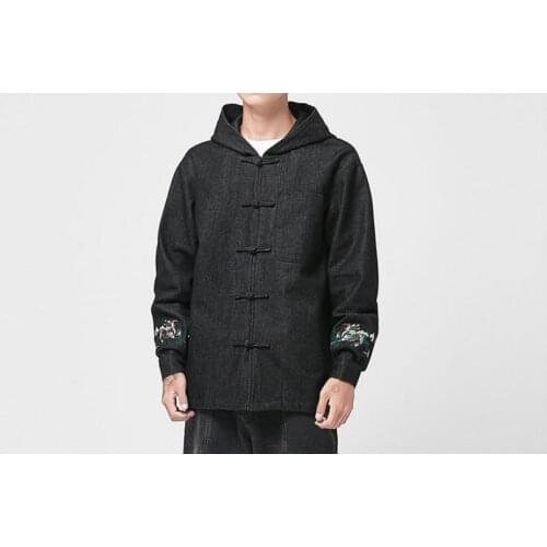 2019 Men Kirin Embroidery Japan Hodded Jackets Mens Casual Denim Jacket Male Fashion Oversize Autumn Coat