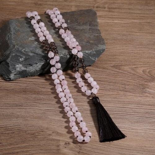 OAIITE 108 Mala Yoga Necklace Natural Stone Pink Jades&Tea Crystal Beads Bracelets for Women Fashion Jewelry Gift