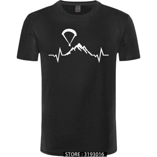 Paragliding Mountains Ecg Heartbeat T Shirt Designer Summer Style Men Tops Breathable Streetwear Pattern Cheap Sale