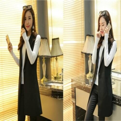 Blazer casual women vest waistcoat women long suit vest female jacket coat black pockets office lady