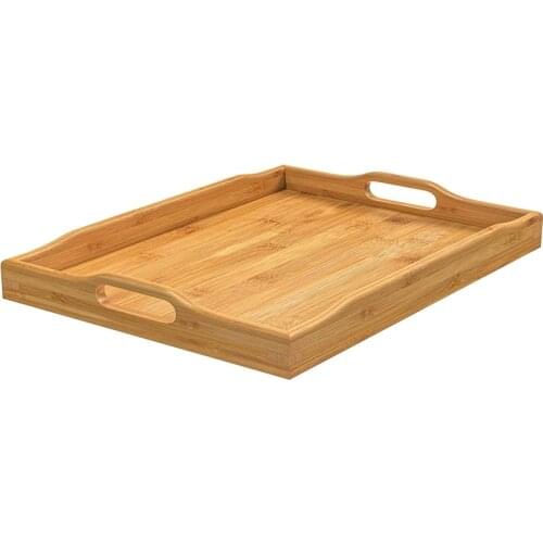 Bamboo Serving Tray with Handles Rectangular Wooden Breakfast Tray Works for Eating, Working, Storing, Used in Bedroom