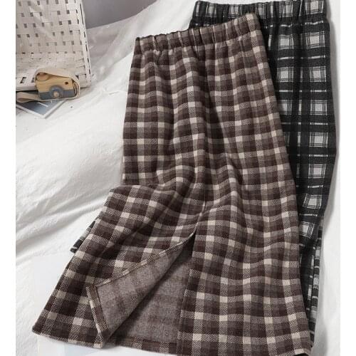 Retro Plaid Split Hip Skirt Autumn And Winter Versatile Show Thin High Waist Skirt