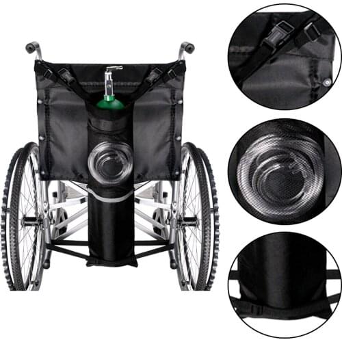 Wheelchair Storage Pouch Tank Holder Universal Stretch Oxford Cloth Non Slip Black Solid Reflective Stripe Oxygen Cylinder Bag