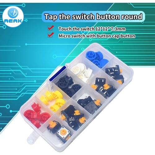 25PCS Tactile Push Button Switch Momentary 12*12*7.3MM Micro switch button Tact Cap(5 colors) for Arduino Switch kit