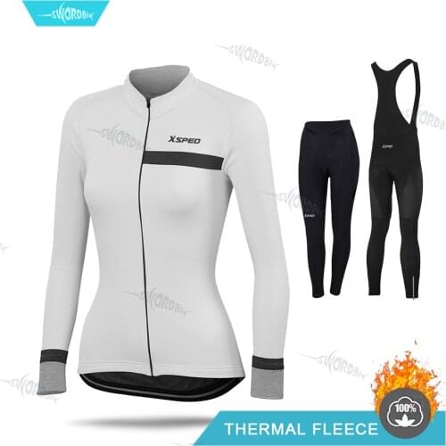 Thermal Fleece Cycling Winter Clothing Women 2020 Cycling Bike Jersey Kit Fashion Long Sleeve Cycling Clothes Bib Pants Set