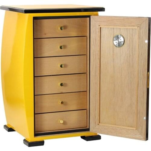 Six drawer type yellow Cigar Box Cedar Wood Moisturizing Humidifier Gadget for Men Smoking accessories Fashion creativity Gift