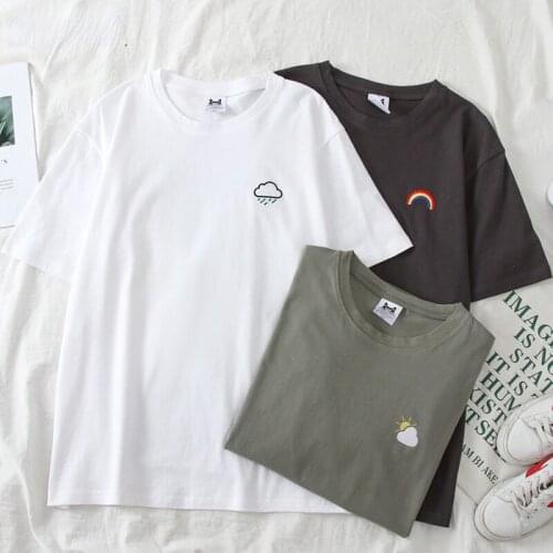 Summer New Vogue Harajuku Funny Embroidery T Shirt Women Ullzang Kawaii T-shirts Cute Graphic Tshirt Fashion 90s Top Tees Female