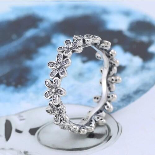 Real 925 Sterling Silver Ring Chrysanthemum Ring Daisy Flower Ring For Women Wedding Party Gift Ring Fashion Jewelry