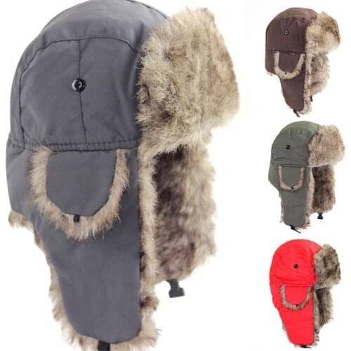 Unisex Winter Keep Warm Earflap Men Women Russian Ski Hat Fur Bomber Ear Earflap Winter Hat Fur Cap Faux Headwear Bonnet