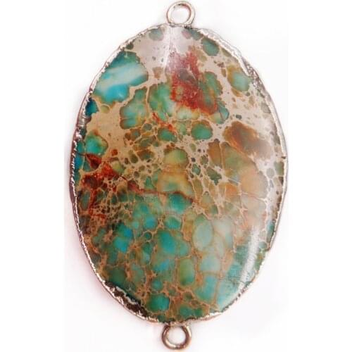 1Pcs 48x28x5mm Blue And Brown Sea Sediment Jasper & Pyrite Oval Gilt Edge Bracelet Connector Bead DIY Jewelry Accessories S886