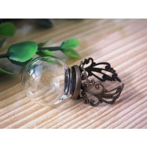 10sets 25x15mm Small round glass bottle handmade ring Flower shape base ring