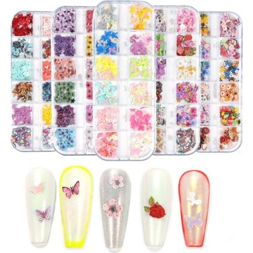 12 Grids/Box Colored Christmas Butterfly Decals Wood Pulp Slices Nail Art Decor