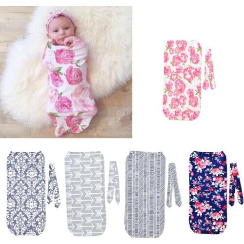 2Pcs Newborn Swaddle Blanket Baby Cocoon Sleeping Bag Muslin Wrap Headband Baby Sleeping Bag Headband For baby boys girls