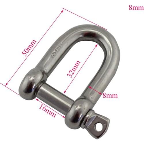 50pcs/pack Marine Grade Polished M8 Stainless Steel D Shackle Buckles For outdoor , shackle hooks