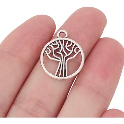 50 x Tibetan Silver Round Life Tree Charms Pendants 2 Sided for DIY Bracelet Jewelry Making Findings 21x18mm