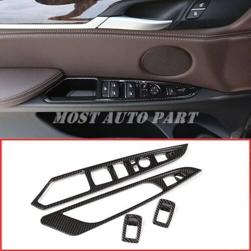 ABS Plastic Carbon Fiber Look Interior Window Lift Button Cover Trim For BMW X5 F15 2014-2018 X6 F16 2015-2018 4pcs LHD Car Trim