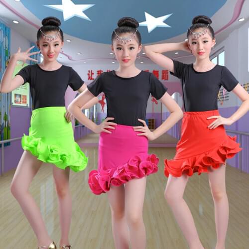 Free Shipping Childrens Rhinstone Ballroom Stage Clothing Girls Latin Dance Skirts Short-Sleeved Dress Perfoming Dance